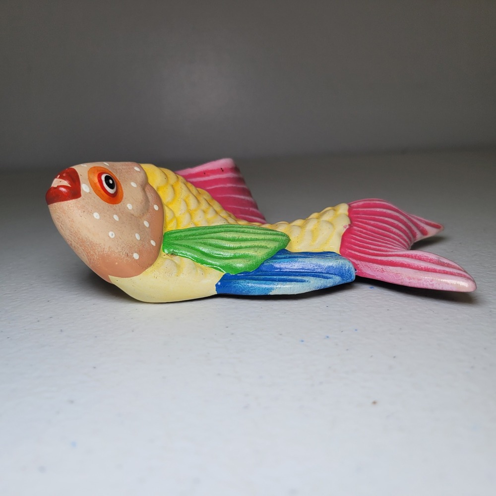 Small Painted Ceramic Fish Wall Hang Decor Mexican Vintage Colorful Folk Art